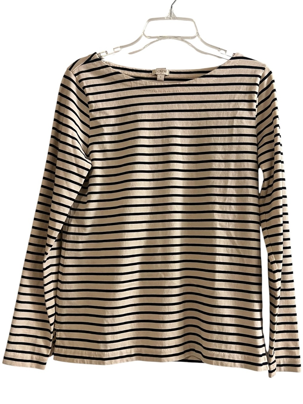 J. Crew Black & Cream Striped Long-Sleeve Boatneck Top